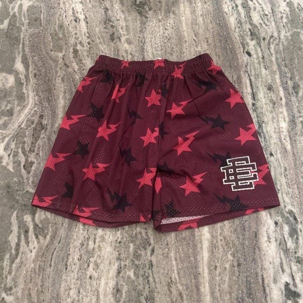 Eric Emanuel Red and Pink Athletic Shorts with Star Pattern